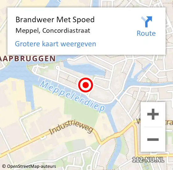 Locatie op kaart van de 112 melding: Brandweer Met Spoed Naar Meppel, Concordiastraat op 9 april 2023 16:22