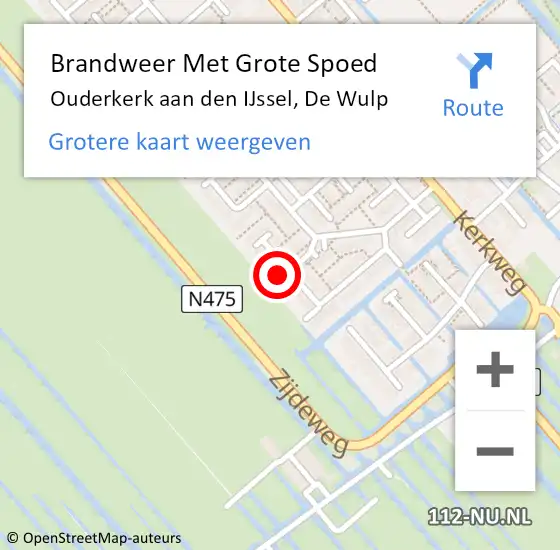 Locatie op kaart van de 112 melding: Brandweer Met Grote Spoed Naar Ouderkerk aan den IJssel, De Wulp op 9 april 2023 17:23