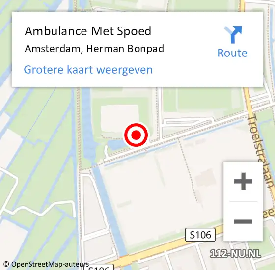 Locatie op kaart van de 112 melding: Ambulance Met Spoed Naar Amsterdam, Herman Bonpad op 9 april 2023 18:15