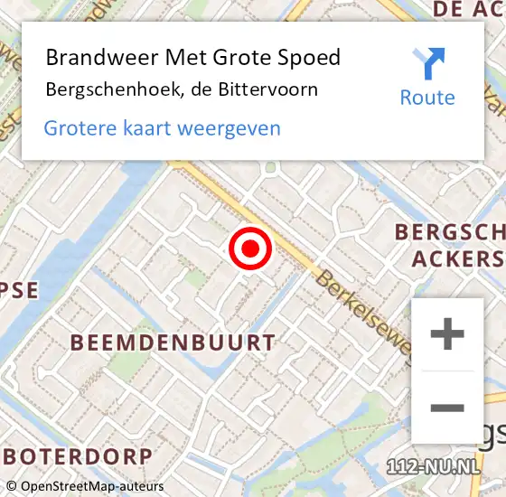 Locatie op kaart van de 112 melding: Brandweer Met Grote Spoed Naar Bergschenhoek, de Bittervoorn op 9 april 2023 18:25