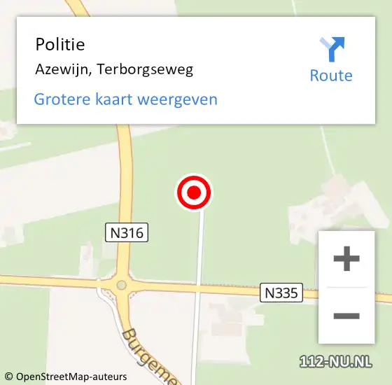 Locatie op kaart van de 112 melding: Politie Azewijn, Terborgseweg op 9 april 2023 18:41