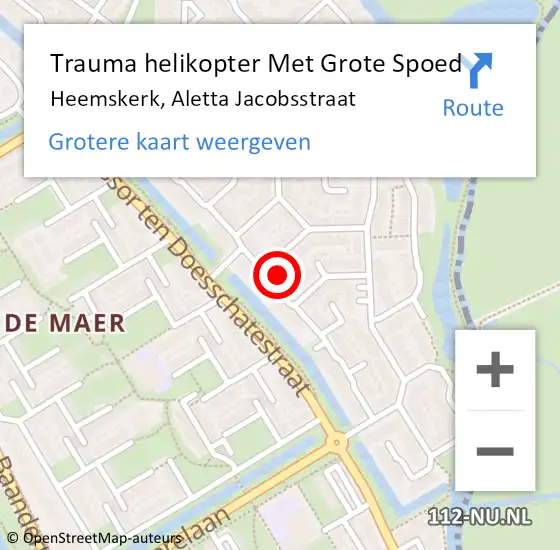Locatie op kaart van de 112 melding: Trauma helikopter Met Grote Spoed Naar Heemskerk, Aletta Jacobsstraat op 9 april 2023 19:27