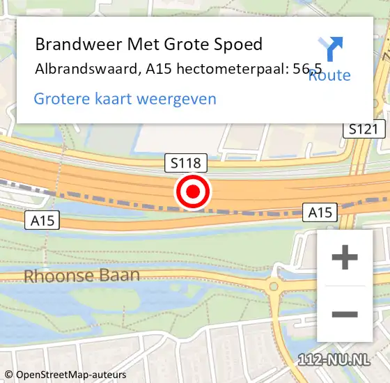 Locatie op kaart van de 112 melding: Brandweer Met Grote Spoed Naar Albrandswaard, A15 hectometerpaal: 56,5 op 9 april 2023 19:31