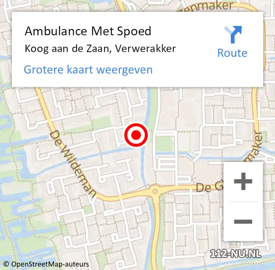 Locatie op kaart van de 112 melding: Ambulance Met Spoed Naar Koog aan de Zaan, Verwerakker op 9 april 2023 20:08