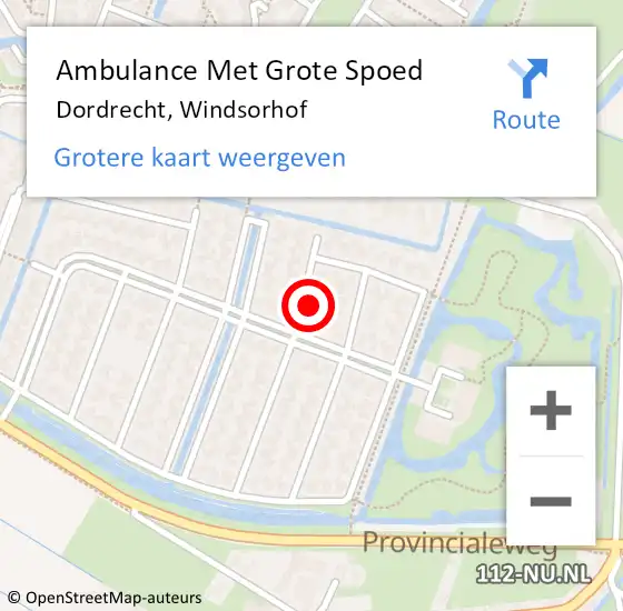 Locatie op kaart van de 112 melding: Ambulance Met Grote Spoed Naar Dordrecht, Windsorhof op 9 april 2023 20:20
