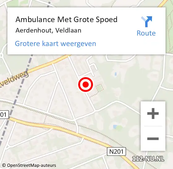 Locatie op kaart van de 112 melding: Ambulance Met Grote Spoed Naar Aerdenhout, Veldlaan op 9 april 2023 20:32
