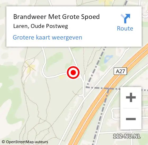 Locatie op kaart van de 112 melding: Brandweer Met Grote Spoed Naar Laren, Oude Postweg op 9 april 2023 20:42