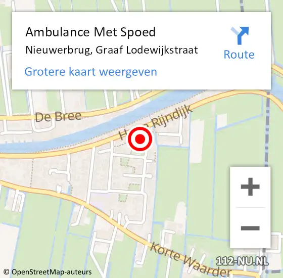 Locatie op kaart van de 112 melding: Ambulance Met Spoed Naar Nieuwerbrug, Graaf Lodewijkstraat op 21 augustus 2014 18:52