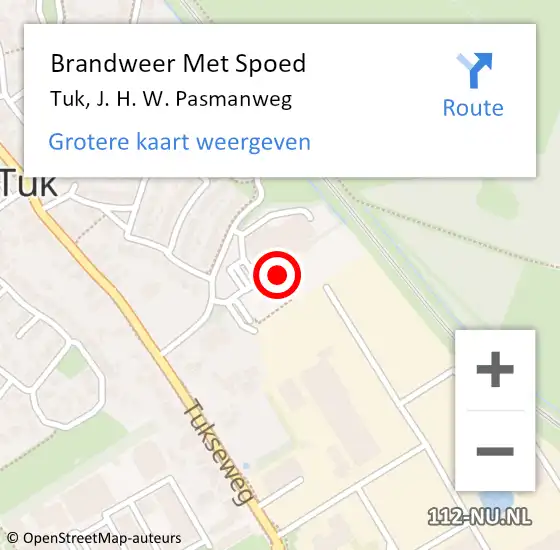 Locatie op kaart van de 112 melding: Brandweer Met Spoed Naar Tuk, J. H. W. Pasmanweg op 9 april 2023 22:49