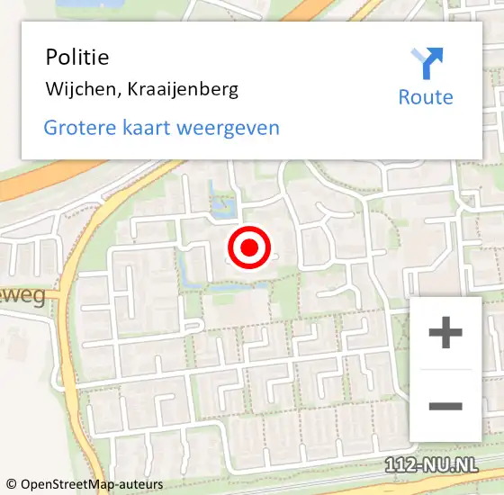 Locatie op kaart van de 112 melding: Politie Wijchen, Kraaijenberg op 10 april 2023 00:11