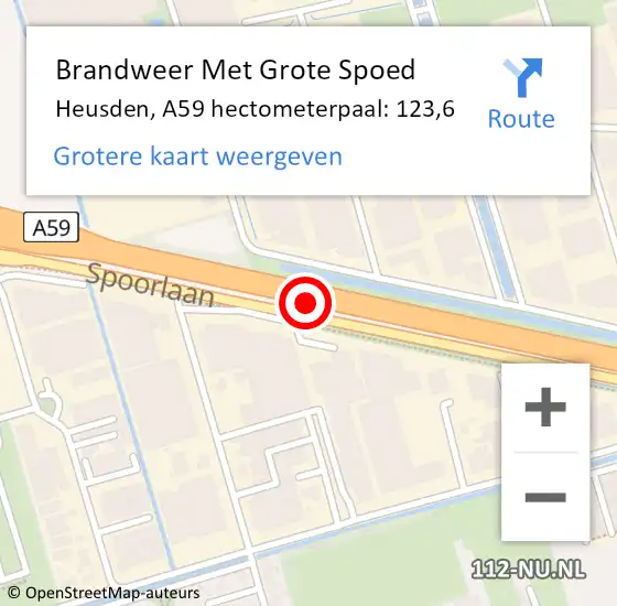 Locatie op kaart van de 112 melding: Brandweer Met Grote Spoed Naar Heusden, A59 hectometerpaal: 123,6 op 10 april 2023 00:13