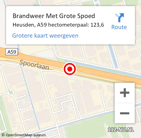 Locatie op kaart van de 112 melding: Brandweer Met Grote Spoed Naar Heusden, A59 hectometerpaal: 123,6 op 10 april 2023 00:25