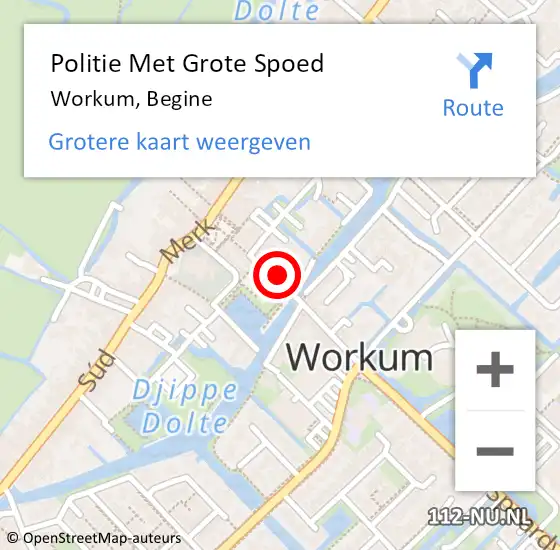 Locatie op kaart van de 112 melding: Politie Met Grote Spoed Naar Workum, Begine op 10 april 2023 00:36