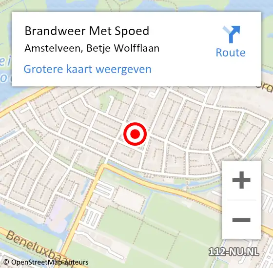 Locatie op kaart van de 112 melding: Brandweer Met Spoed Naar Amstelveen, Betje Wolfflaan op 10 april 2023 01:09