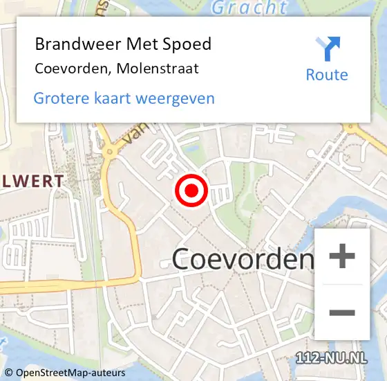 Locatie op kaart van de 112 melding: Brandweer Met Spoed Naar Coevorden, Molenstraat op 10 april 2023 01:37