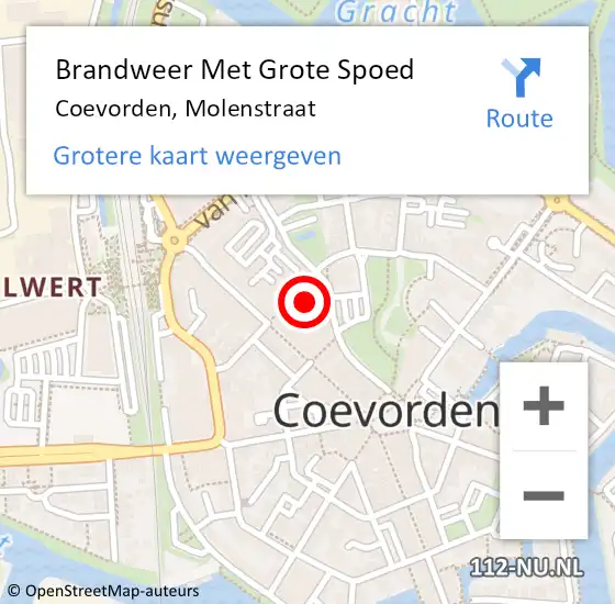 Locatie op kaart van de 112 melding: Brandweer Met Grote Spoed Naar Coevorden, Molenstraat op 10 april 2023 01:43