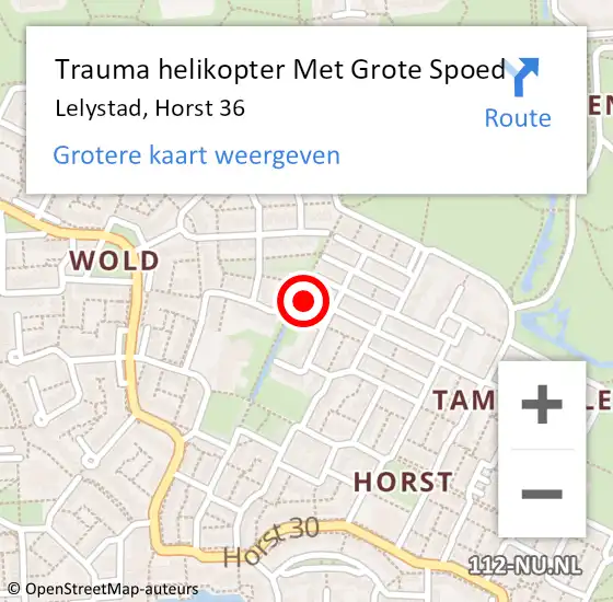 Locatie op kaart van de 112 melding: Trauma helikopter Met Grote Spoed Naar Lelystad, Horst 36 op 10 april 2023 01:43