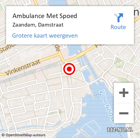 Locatie op kaart van de 112 melding: Ambulance Met Spoed Naar Zaandam, Damstraat op 10 april 2023 02:07
