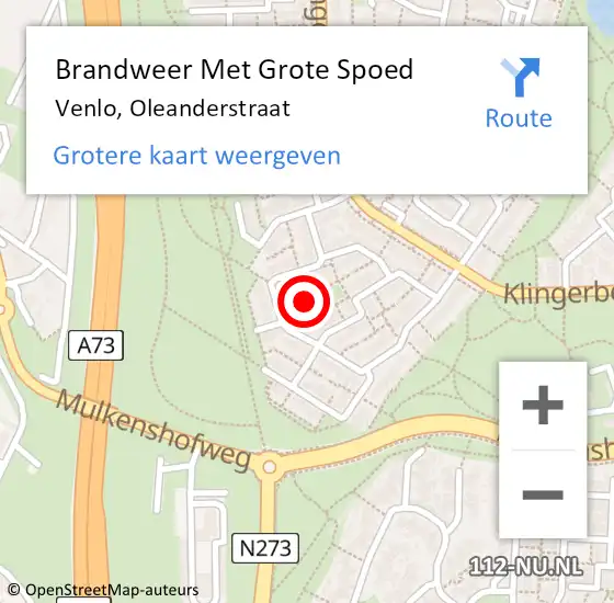 Locatie op kaart van de 112 melding: Brandweer Met Grote Spoed Naar Venlo, Oleanderstraat op 10 april 2023 02:13