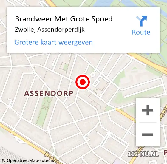 Locatie op kaart van de 112 melding: Brandweer Met Grote Spoed Naar Zwolle, Assendorperdijk op 10 april 2023 02:14