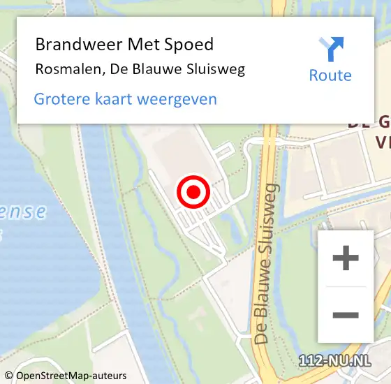 Locatie op kaart van de 112 melding: Brandweer Met Spoed Naar Rosmalen, De Blauwe Sluisweg op 10 april 2023 02:37