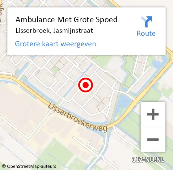 Locatie op kaart van de 112 melding: Ambulance Met Grote Spoed Naar Lisserbroek, Jasmijnstraat op 10 april 2023 03:48