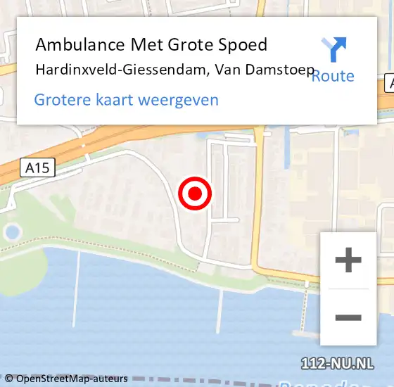 Locatie op kaart van de 112 melding: Ambulance Met Grote Spoed Naar Hardinxveld-Giessendam, Van Damstoep op 10 april 2023 04:04