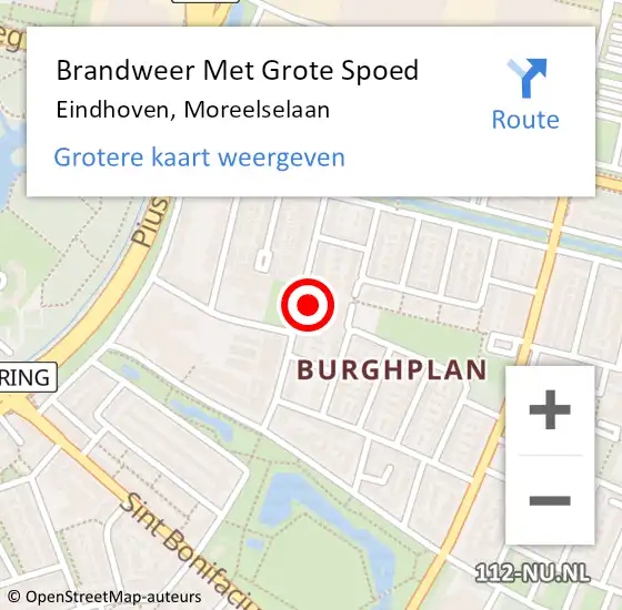 Locatie op kaart van de 112 melding: Brandweer Met Grote Spoed Naar Eindhoven, Moreelselaan op 10 april 2023 04:23