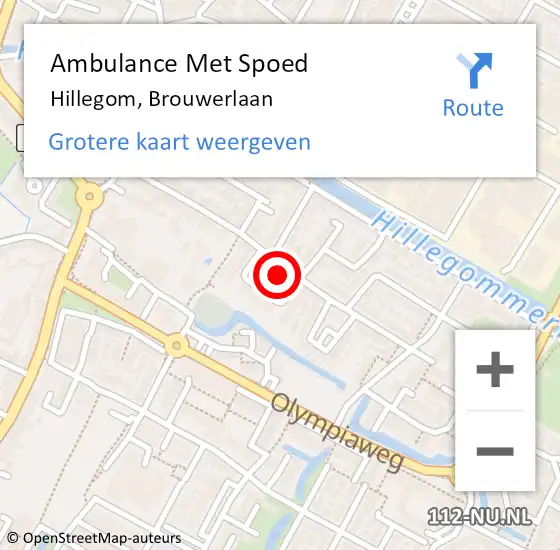 Locatie op kaart van de 112 melding: Ambulance Met Spoed Naar Hillegom, Brouwerlaan op 10 april 2023 04:37