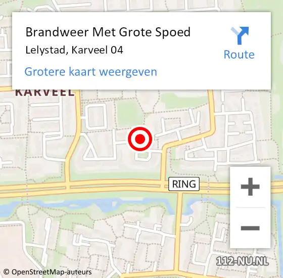 Locatie op kaart van de 112 melding: Brandweer Met Grote Spoed Naar Lelystad, Karveel 04 op 10 april 2023 05:28