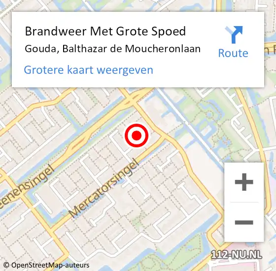 Locatie op kaart van de 112 melding: Brandweer Met Grote Spoed Naar Gouda, Balthazar de Moucheronlaan op 10 april 2023 07:14