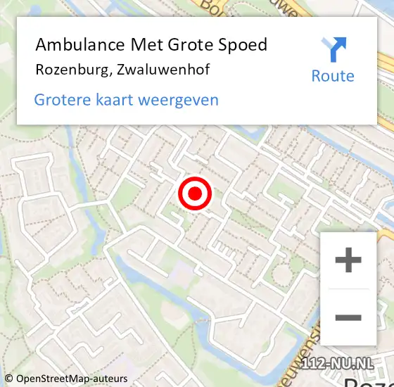 Locatie op kaart van de 112 melding: Ambulance Met Grote Spoed Naar Rozenburg, Zwaluwenhof op 10 april 2023 08:11