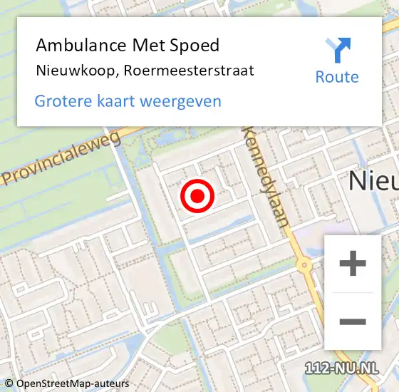 Locatie op kaart van de 112 melding: Ambulance Met Spoed Naar Nieuwkoop, Roermeesterstraat op 10 april 2023 09:00