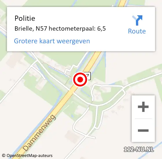 Locatie op kaart van de 112 melding: Politie Brielle, N57 hectometerpaal: 6,5 op 10 april 2023 09:01