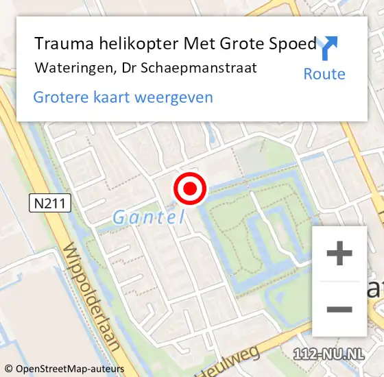 Locatie op kaart van de 112 melding: Trauma helikopter Met Grote Spoed Naar Wateringen, Dr Schaepmanstraat op 10 april 2023 09:11