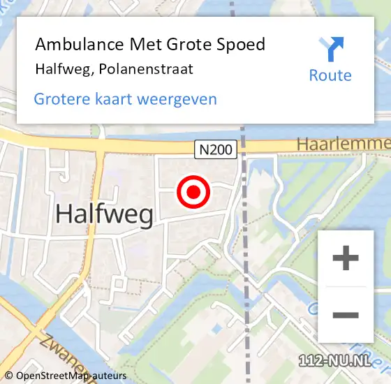 Locatie op kaart van de 112 melding: Ambulance Met Grote Spoed Naar Halfweg, Polanenstraat op 10 april 2023 10:07