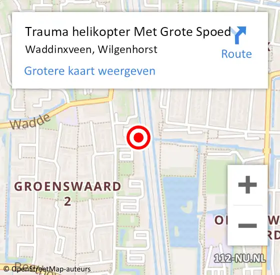 Locatie op kaart van de 112 melding: Trauma helikopter Met Grote Spoed Naar Waddinxveen, Wilgenhorst op 10 april 2023 10:26