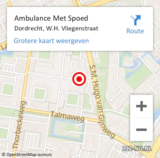 Locatie op kaart van de 112 melding: Ambulance Met Spoed Naar Dordrecht, W.H. Vliegenstraat op 10 april 2023 10:28