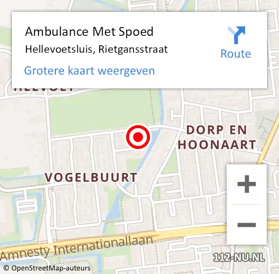 Locatie op kaart van de 112 melding: Ambulance Met Spoed Naar Hellevoetsluis, Rietgansstraat op 10 april 2023 10:52