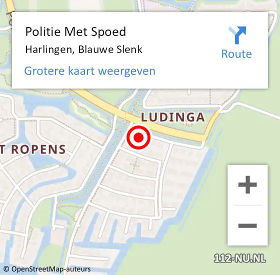 Locatie op kaart van de 112 melding: Politie Met Spoed Naar Harlingen, Blauwe Slenk op 10 april 2023 11:20