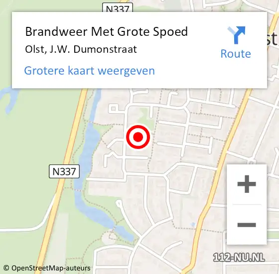 Locatie op kaart van de 112 melding: Brandweer Met Grote Spoed Naar Olst, J.W. Dumonstraat op 10 april 2023 11:26