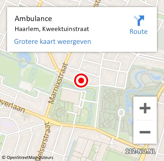 Locatie op kaart van de 112 melding: Ambulance Haarlem, Kweektuinstraat op 10 april 2023 12:32