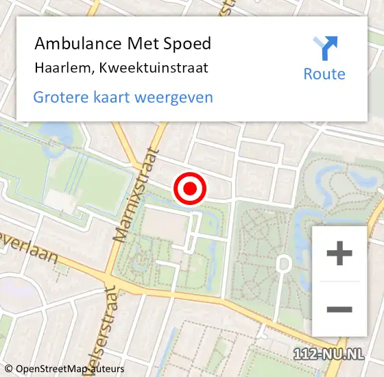 Locatie op kaart van de 112 melding: Ambulance Met Spoed Naar Haarlem, Kweektuinstraat op 10 april 2023 12:41