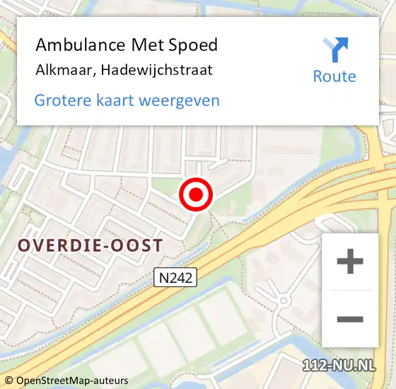 Locatie op kaart van de 112 melding: Ambulance Met Spoed Naar Alkmaar, Hadewijchstraat op 10 april 2023 13:18