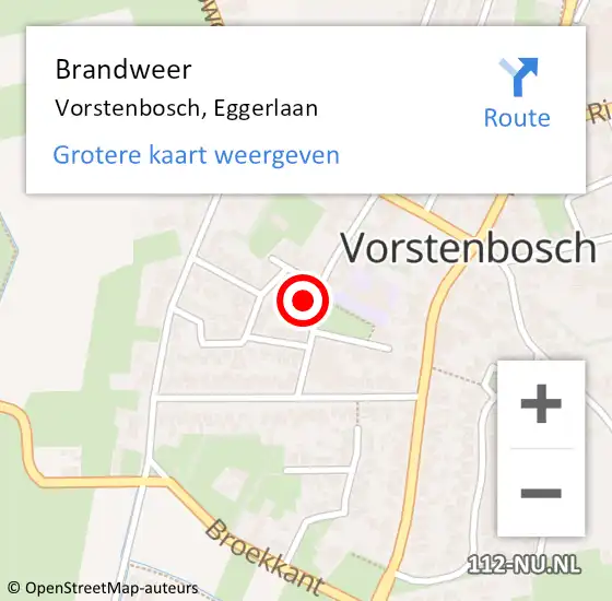 Locatie op kaart van de 112 melding: Brandweer Vorstenbosch, Eggerlaan op 10 april 2023 13:24
