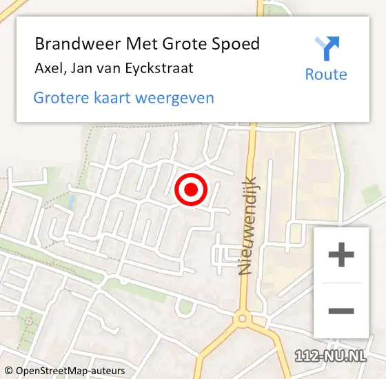 Locatie op kaart van de 112 melding: Brandweer Met Grote Spoed Naar Axel, Jan van Eyckstraat op 10 april 2023 13:45