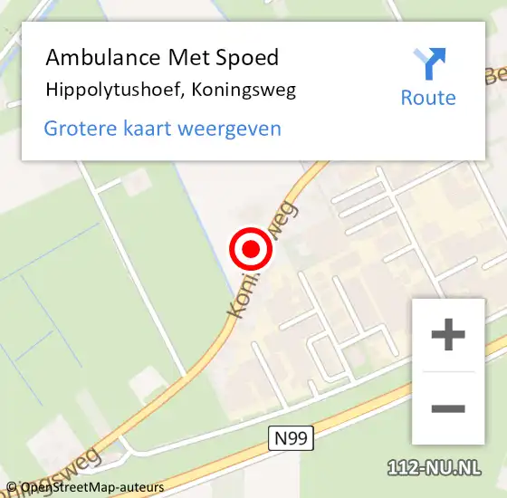 Locatie op kaart van de 112 melding: Ambulance Met Spoed Naar Hippolytushoef, Koningsweg op 10 april 2023 14:15