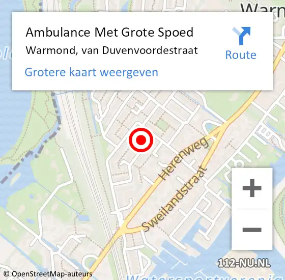 Locatie op kaart van de 112 melding: Ambulance Met Grote Spoed Naar Warmond, van Duvenvoordestraat op 10 april 2023 14:24