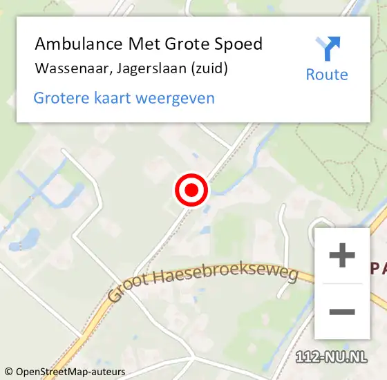 Locatie op kaart van de 112 melding: Ambulance Met Grote Spoed Naar Wassenaar, Jagerslaan (zuid) op 10 april 2023 14:51