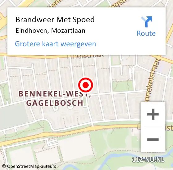 Locatie op kaart van de 112 melding: Brandweer Met Spoed Naar Eindhoven, Mozartlaan op 10 april 2023 15:02